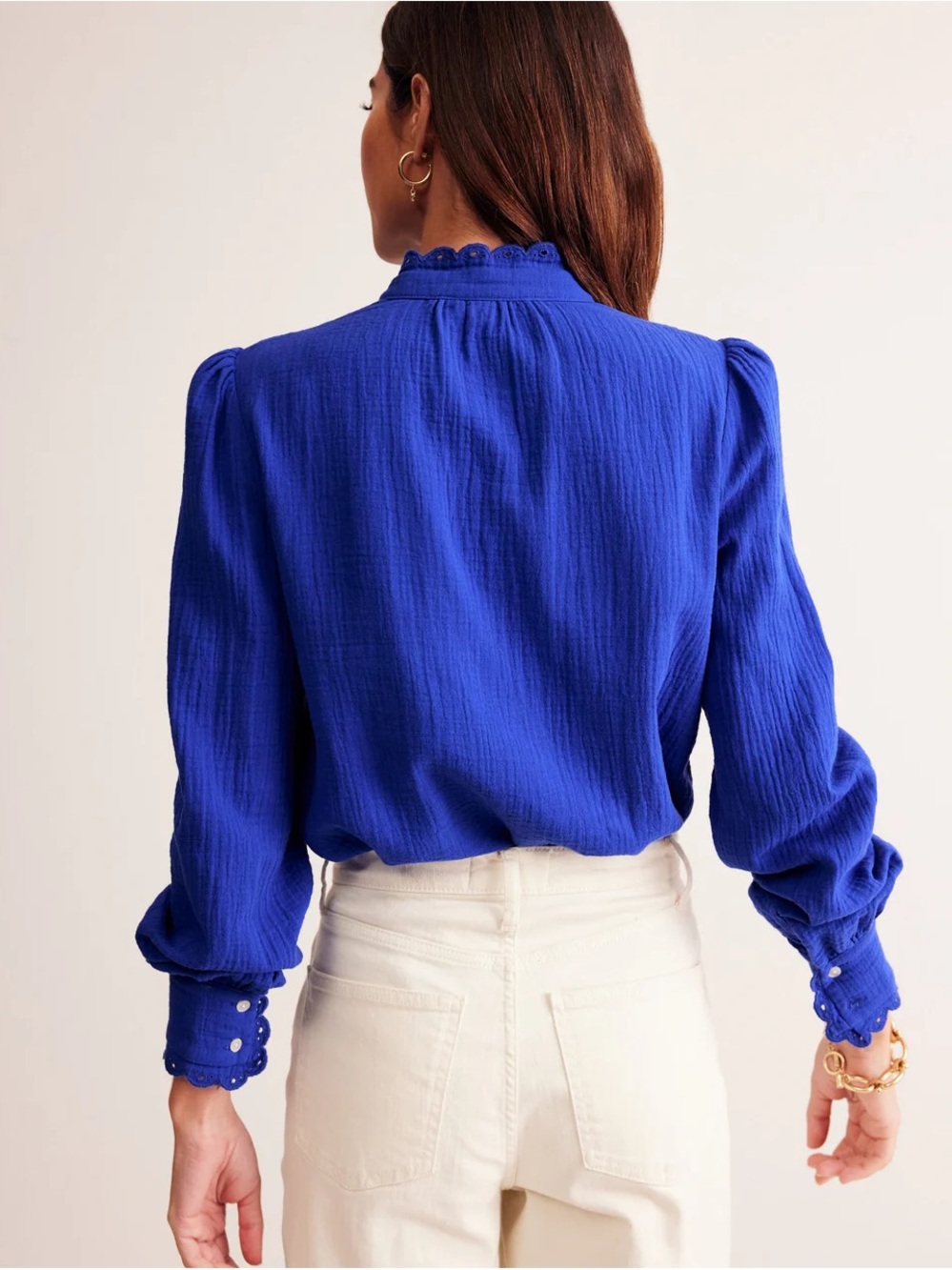 Boden Royal Blue Scallop-Trim Button-Front Blouse - Picture 9 of 10